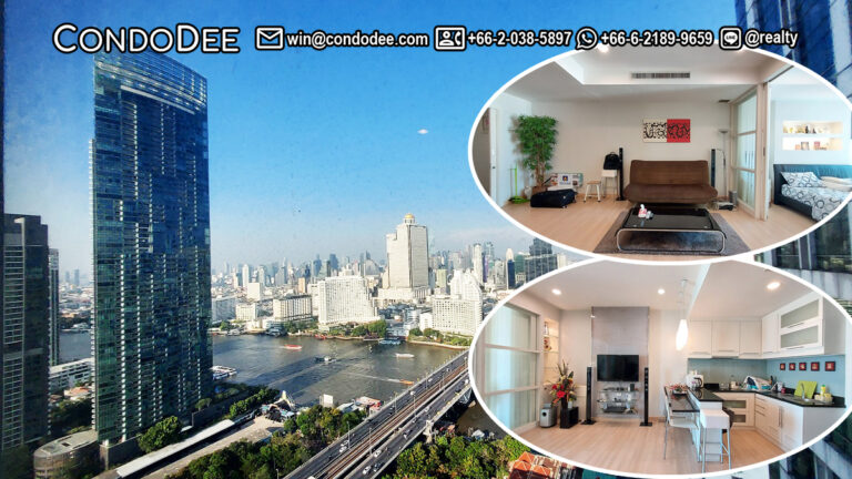 This spacious 1-bedroom condo features an amazing view of Taksin Bridge and Chaopraya River and it's available now for sale at Baan Sathorn Chaoprya condominium