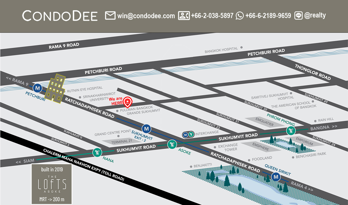 The Lofts Asoke Sukhumvit 21 is a luxury condo for sale in Bangkok CBD that was developed by Raimon Land PCL in 2019