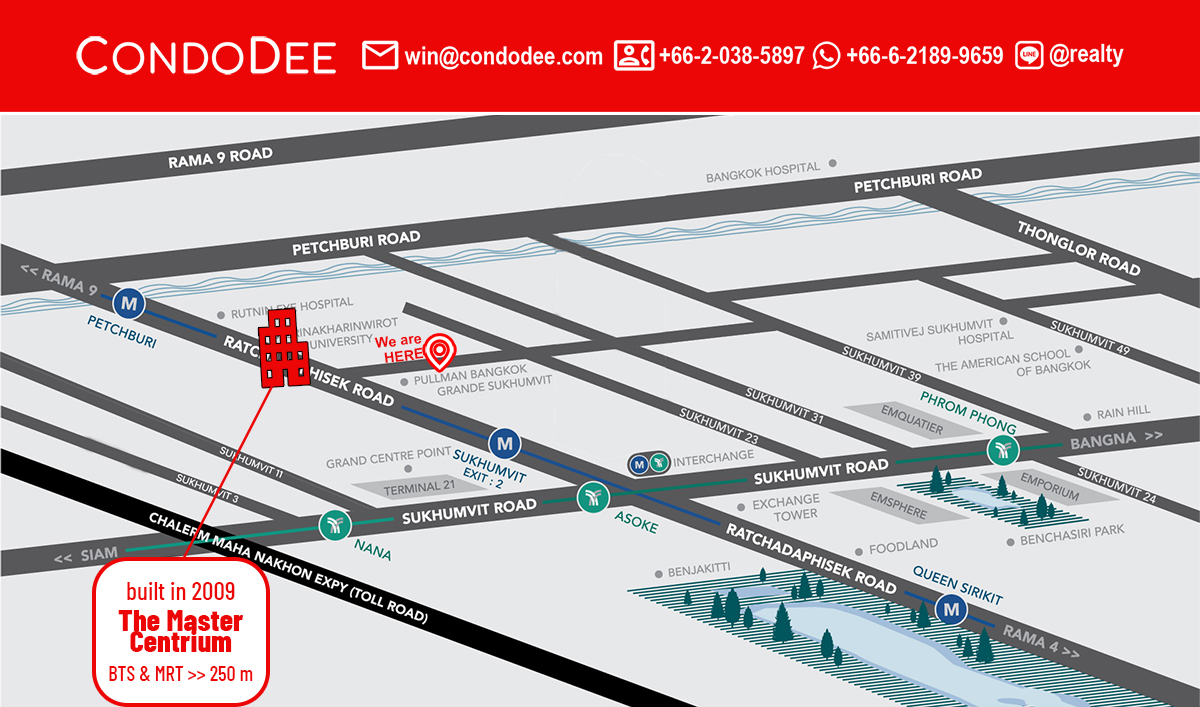 The Master Centrium Asoke-Sukhumvit is a condo for sale located in Bangkok CBD near Asoke BTS was built in 2009 and comprises 79 apartments on 27 floors