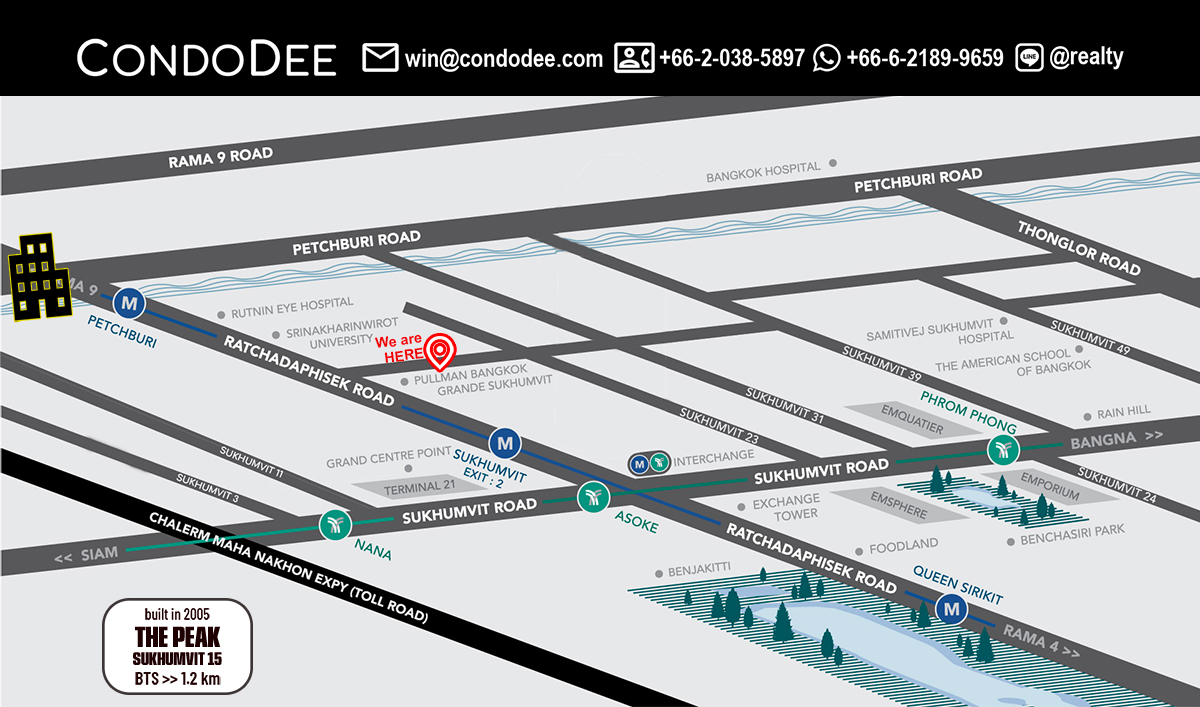 The Peak Sukhumvit 15 condo for sale in Asoke near NIST International school was developed in 2005.
