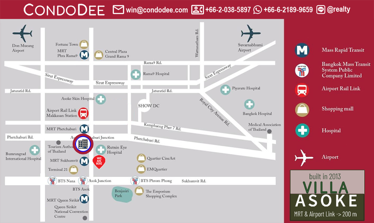 Villa Asoke Phetchaburi condo for sale near MRT Phetchaburi and Airport Rail Link Makkasan