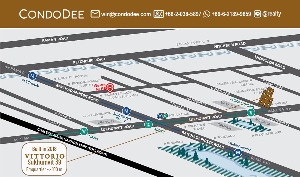 Vittorio Sukhumvit 39 Phrom Phong is a luxury condo for sale on Sukhumvit 39 in Bangkok near BTS Phrom Phong and Emquartier that was built by AP (Thailand) PCL in 2018