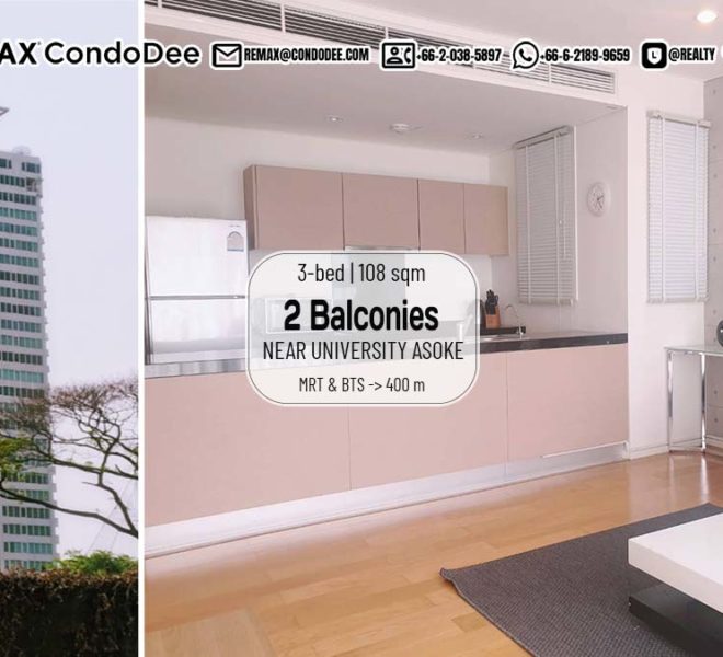 3 bedroom apartment for sale in Asoke - large area - 2 balconies - mid-floor - Wind Sukhumvit 23