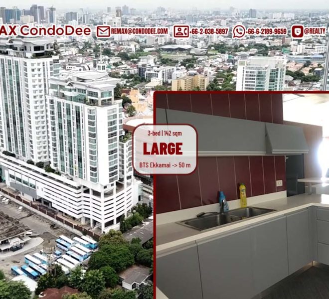 Large condo for sale near BTS Ekkamai - 3 bedroom - mid-floor - Nusasiri Grand