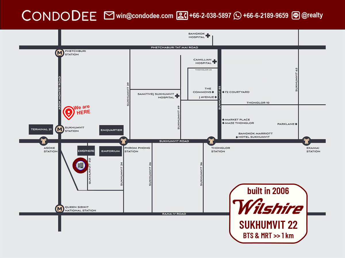 Wilshire Sukhumvit 22 is a condo for sale in Bangkok Central Business District (CBD) that was built by Rasa Property Co., Ltd. in 2006