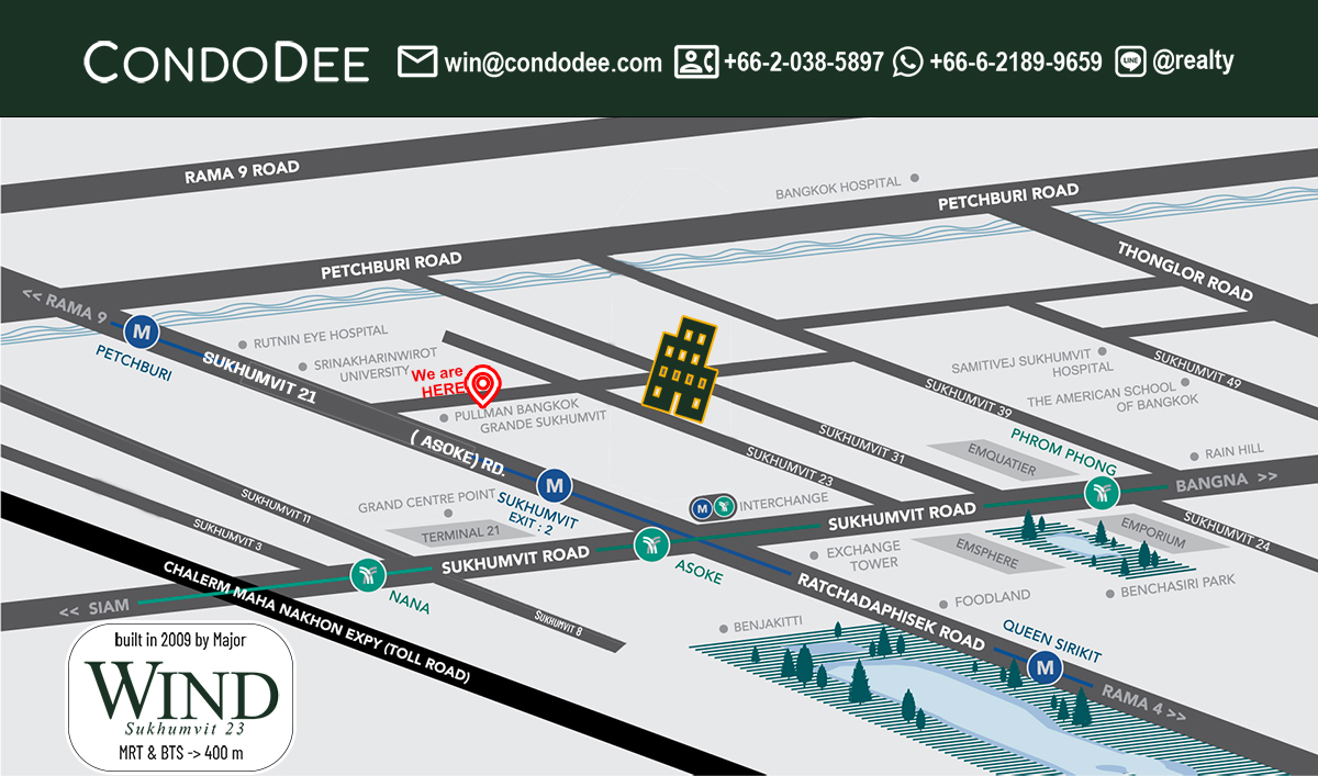 Wind Sukhumvit 23 Asoke is a condo for sale in Bangkok that was developed by Major Development Public Company and completed in 2009.