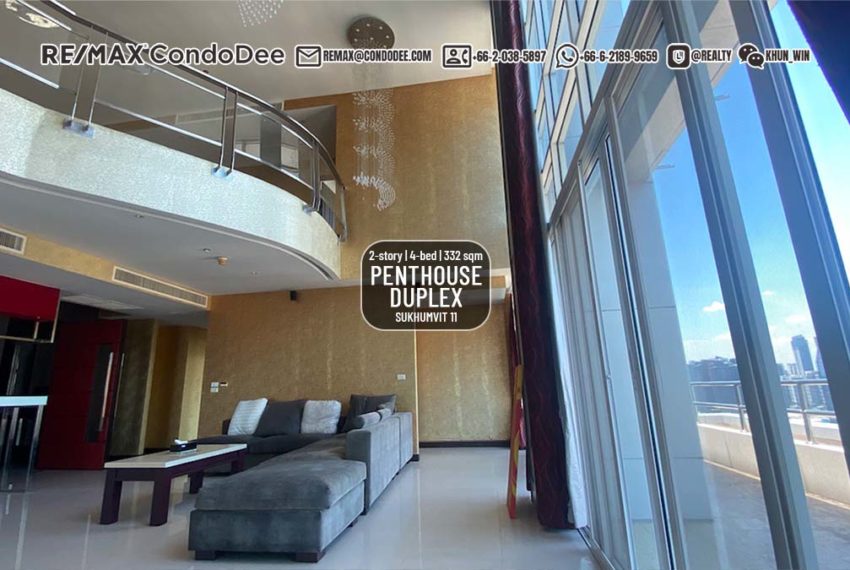Bangkok penthouse duplex in Sukhumvit 11 for sale - 180-degree view - 12 balconies - The Prime 11