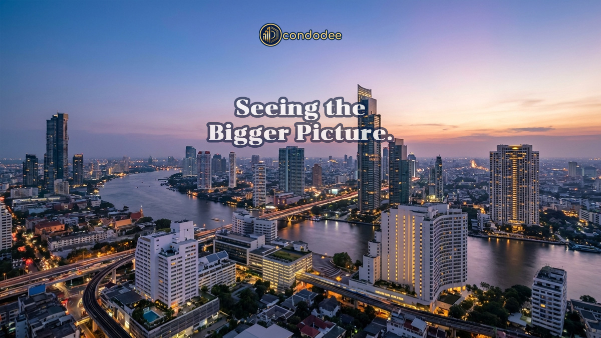 Bangkok skyline representing a calm, long-term outlook for the property market beyond elections and regional tensions | ภาพเส้นขอบฟ้ากรุงเทพ สื่อถึงมุมมองระยะยาวของตลาดอสังหาริมทรัพย์ที่มองข้ามการเลือกตั้งและความตึงเครียดในภูมิภาค
