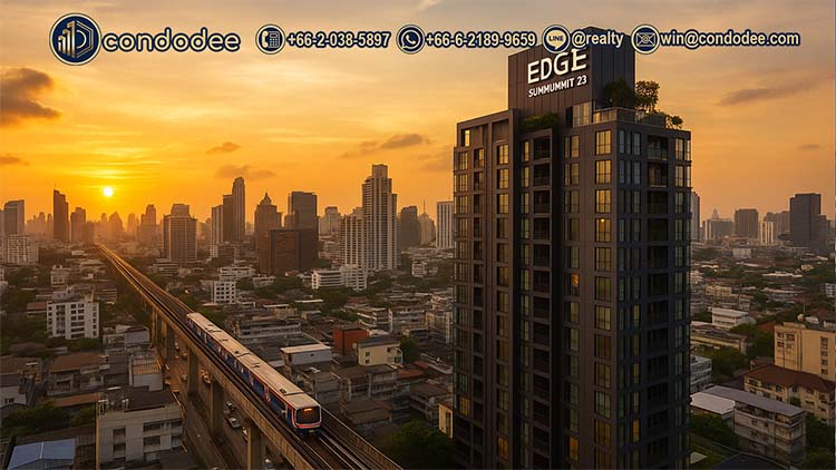 Edge Condo Sukhumvit 23 near BTS Asoke at sunset | คอนโดเอดจ์ สุขุมวิท 23 ใกล้บีทีเอสอโศกยามพระอาทิตย์ตก