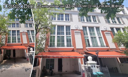 This 4-story townhouse in Thonglor is available now in Baan Klang Krung British Town secured compound on Sukhumvit 55 Road in Bangkok CBD
