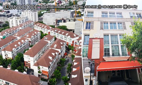 This 4-story townhouse in Thonglor is available now in Baan Klang Krung British Town secured compound on Sukhumvit 55 Road in Bangkok CBD