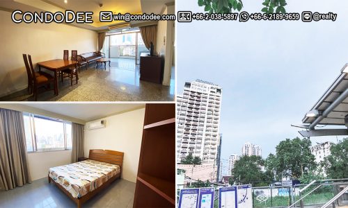 This condo with a large balcony and a nice view is available now in the Monterey Place condominium on Sukhumvit 16 near MRT Queen Sirikit and Benjakitti Park