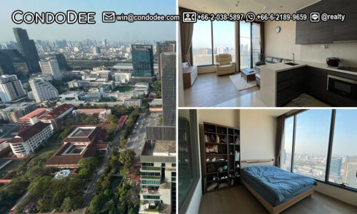 This luxury condo on a very high floor is available now in a popular The Esse Asoke condominium on Sukhumvit 21 in Bangkok CBD