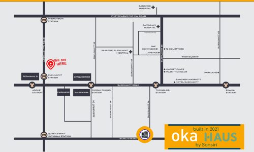 Oka Hause Sukhumvit 36 Rama 9 is a resort-style condo for sale in the Bangkok center that was built by Sansiri PCL in 2021