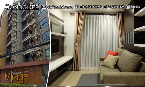 This Sukhumvit apartment with 1 bedroom is available now in a low-rise Mirage Sukhumvit 27 condominium located just 50 m away from the main Sukhumvit road