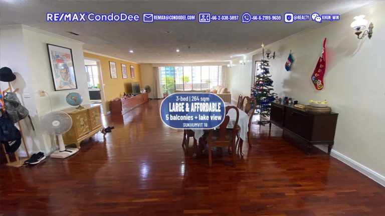 Large Bangkok condo for sale - 5 balconies - lake view - Fairview Sukhumvit 18