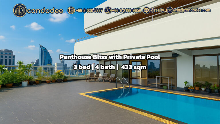 Private pool and terrace of a penthouse duplex on the top floor of Le Raffine Sukhumvit 24 | สระว่ายน้ำส่วนตัวและเฉลียงของเพนต์เฮาส์ดูเพล็กซ์ชั้นบนสุดที่ เลอ ราฟฟิเน่ สุขุมวิท 24