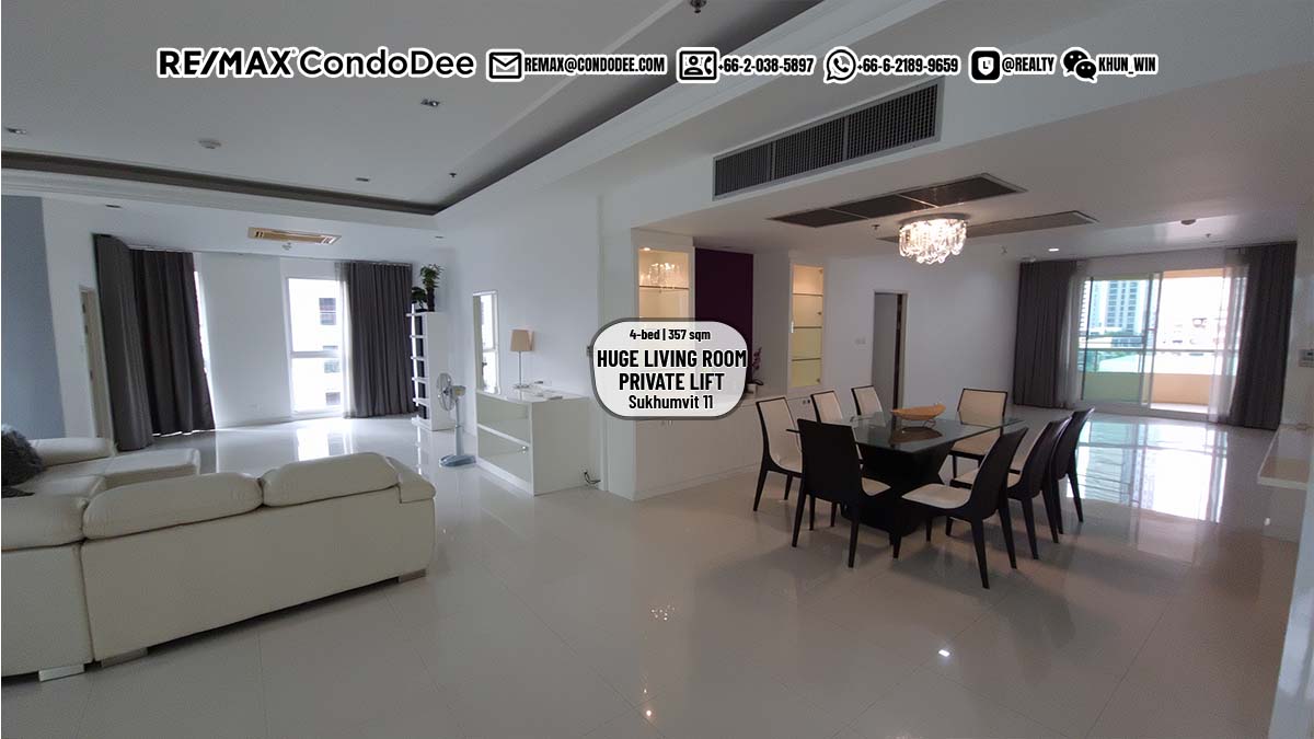 Large Condo For Sale On Sukhumvit 11 - Unique Apartment - 4-Bedroom - Private Lift - Sukhumvit City Resort