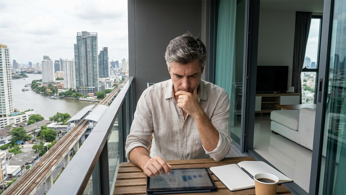 Bangkok condo owner evaluating pricing based on market positioning | เจ้าของคอนโดในกรุงเทพกำลังประเมินราคาโดยอิงจากตำแหน่งในตลาด